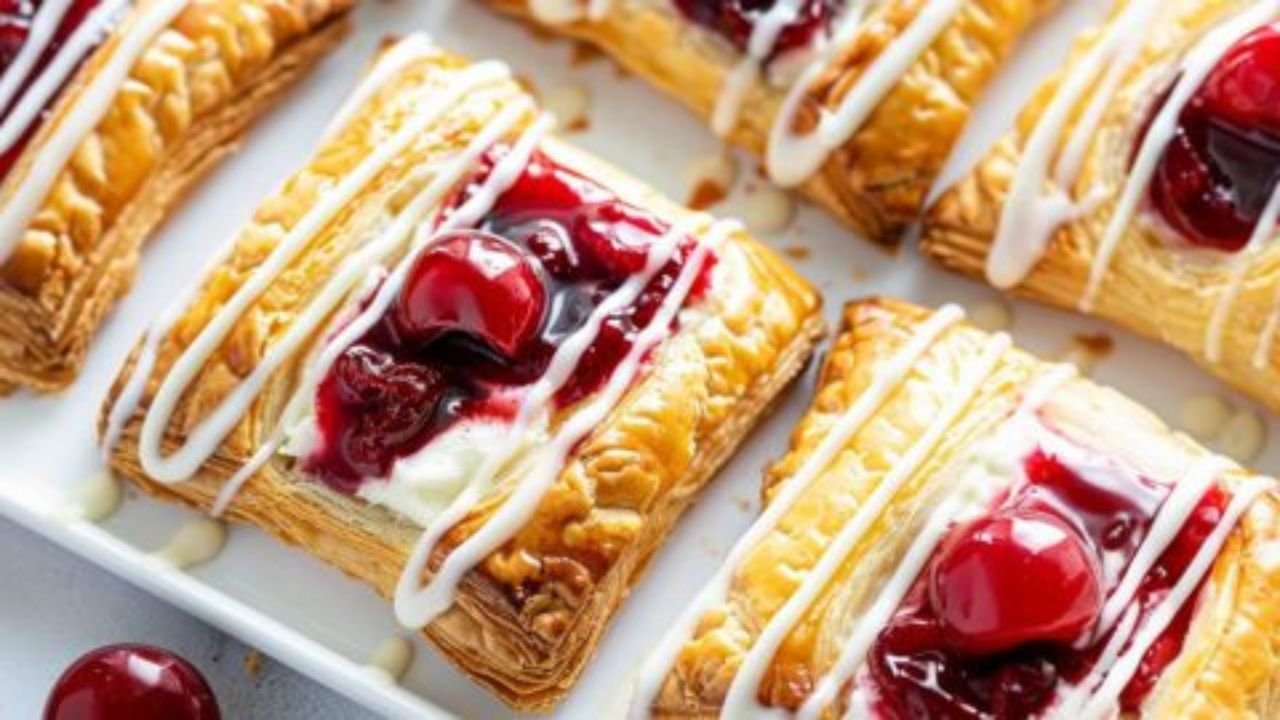 Cream Cheese Danishes with Sugared Cranberries and Butter Glaze